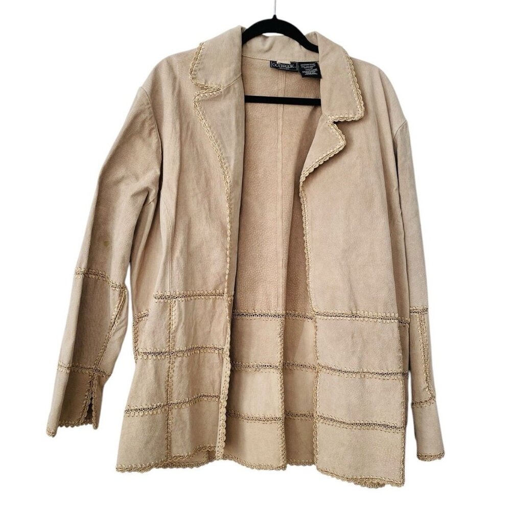 VTG Outbrook Womens Leather Beautiful Crochet Patchwork Western Jacket Size 2X